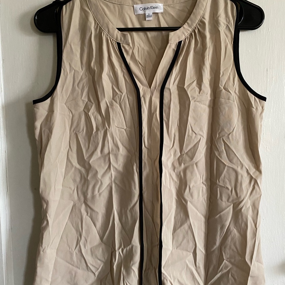 Calvin Klein Tan Mandarin Collar Blouse Size SM